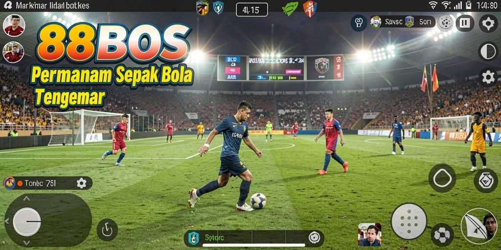 Screenshot gameplay 88BOS menampilkan aksi seru di lapangan sepak bola.