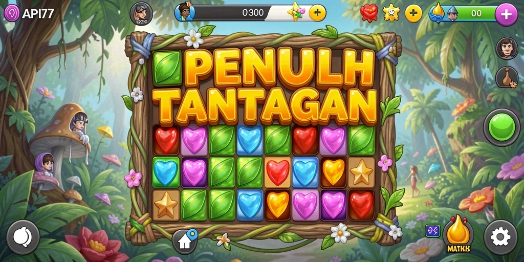 Screenshot menunjukkan gameplay seru dari API77 dengan permata berwarna-warni.