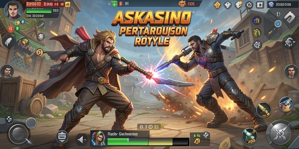 Tampilan gameplay <strong>ASKASINO</strong> dengan pertempuran intense di medan perang.