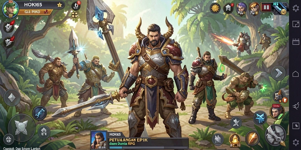 Screenshot gameplay HOKI65 menampilkan pertarungan seru di dunia RPG.