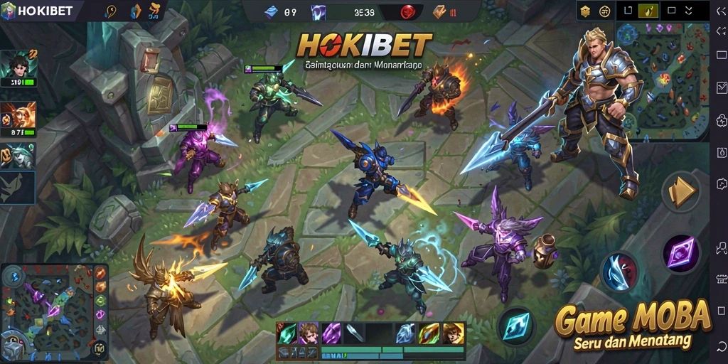 Screenshot utama HOKIBET menampilkan pertarungan tim yang mendebarkan.