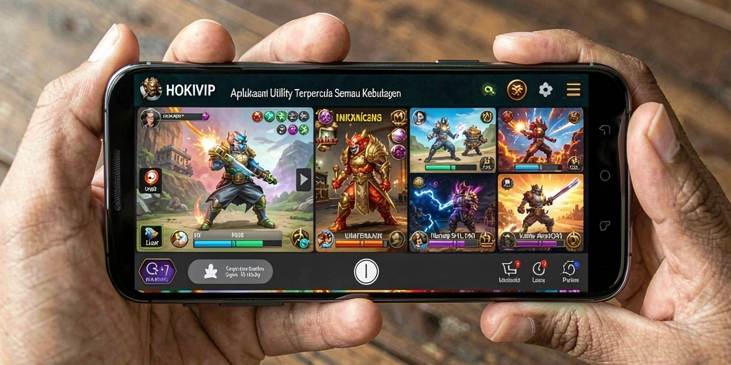 Screenshot HOKIVIP yang menunjukkan fitur utama aplikasi Utility.