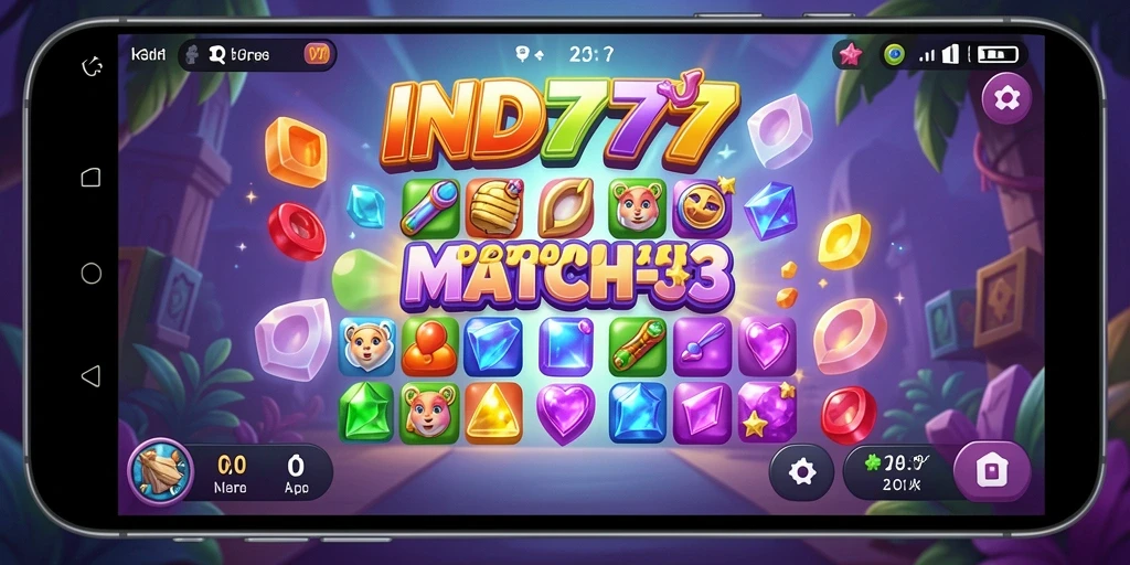 Tampilan menarik dari gameplay seru IND777 Match-3.