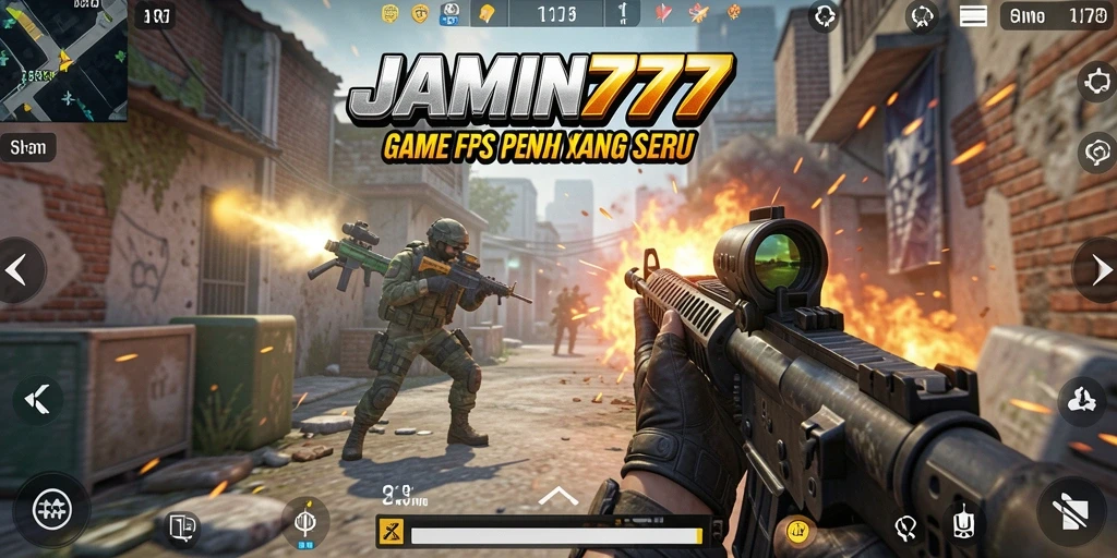 Tampilan gameplay intens dari JAMIN777 dengan misi menembak yang seru.