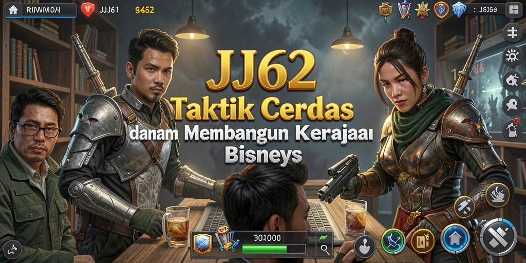Tangkapan layar gameplay <strong>JJ62</strong> yang menggambarkan strategi pembangunan bisnis.