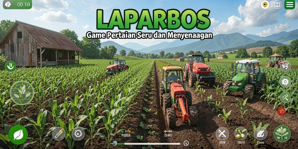 Screenshot gameplay LAPARBOS yang mendemonstrasikan aktivitas bercocok tanam.