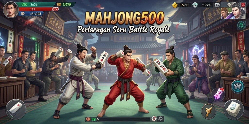 Gameplay seru di MAHJONG500 menampilkan pertarungan Battle Royale yang intens.