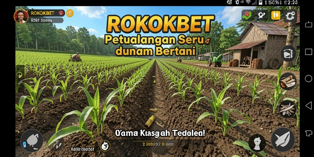 Screenshot utama ROKOKBET menampilkan gameplay bertani yang seru.