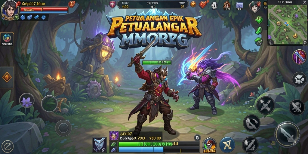 Screenshot utama SD107 menampilkan aksi seru dalam pertarungan MMORPG.