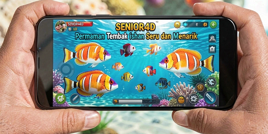 Screenshot SENIOR4D menampilkan aksi menembak ikan yang mendebarkan.