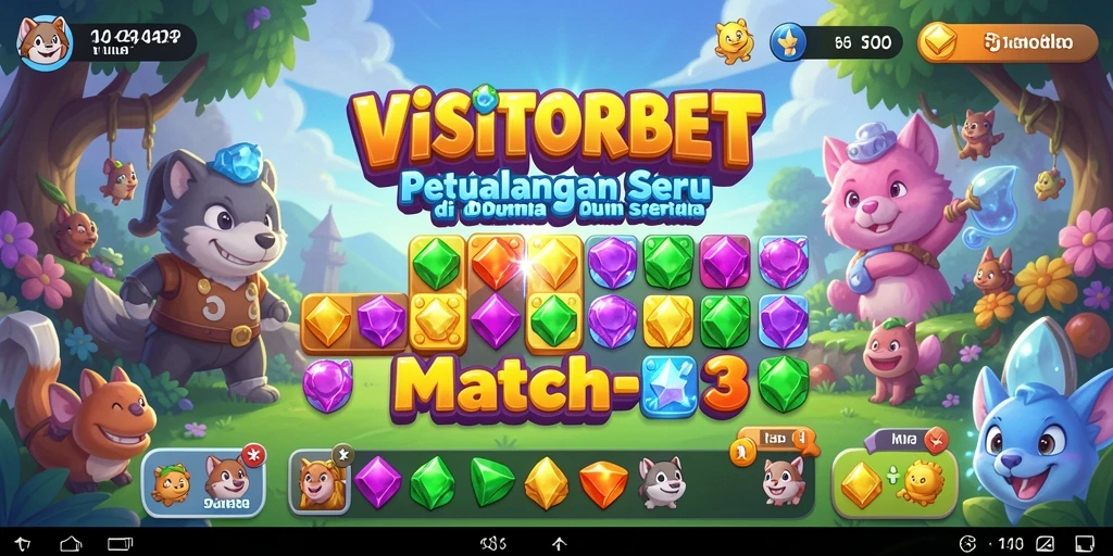 Gameplay seru VISITORBET dengan tantangan Match-3 yang menarik.