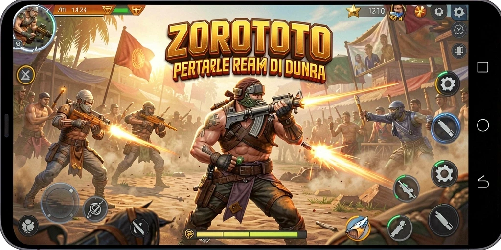 Screenshot ZOROTOTO menampilkan aksi seru Battle Royale.